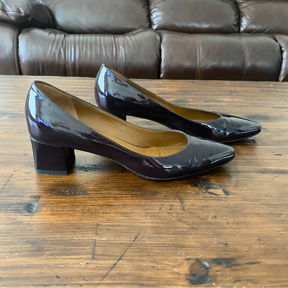 Aquatalia Phoebe Waterproof Leather Block Heel Pumps Burgundy Maroon Sz 9  $395